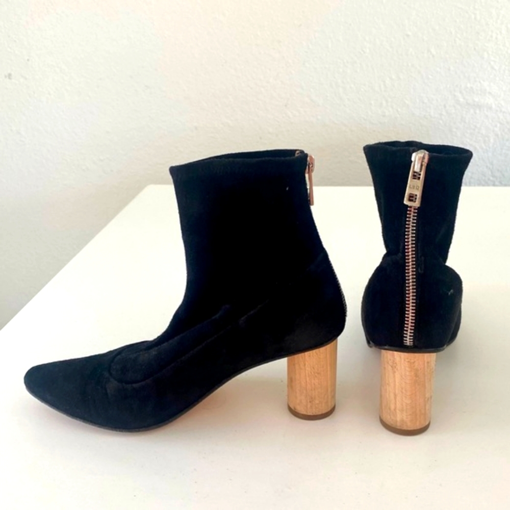 LOQ MNZ Vero Ankle Boot Black Calf Leather Wood Block Heel EU 37